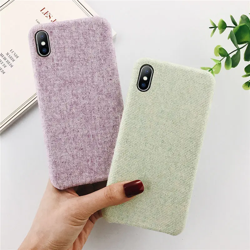 

Moskado Cloth Texture For iPhone 7 Case For iPhone 6 6s 7 8 Plus X XR XS Max Plush Fabric Phone Cases Hard PC Plastic Back Cover