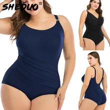 Цельный купальник размера плюс, Женский Одноцветный купальник с драпировкой, купальник большого размера, монокини, купальный костюм 6XL