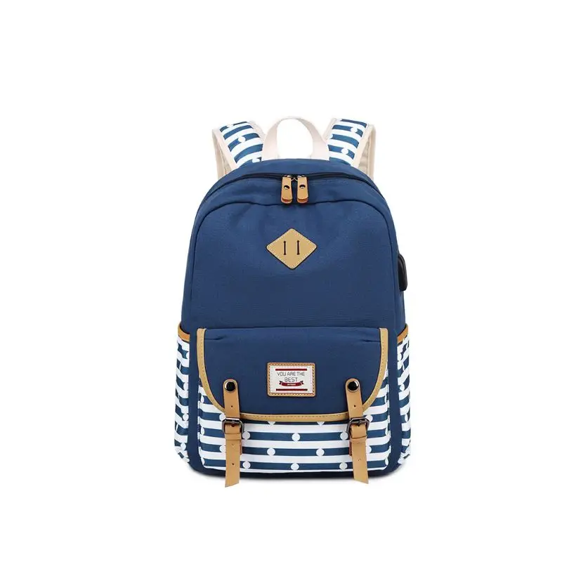 2pcs Canvas School Backpack with USB Charging Port Laptop Daypack Schoolbag Bookbag Pencil Case Set for Teenage Women Girls