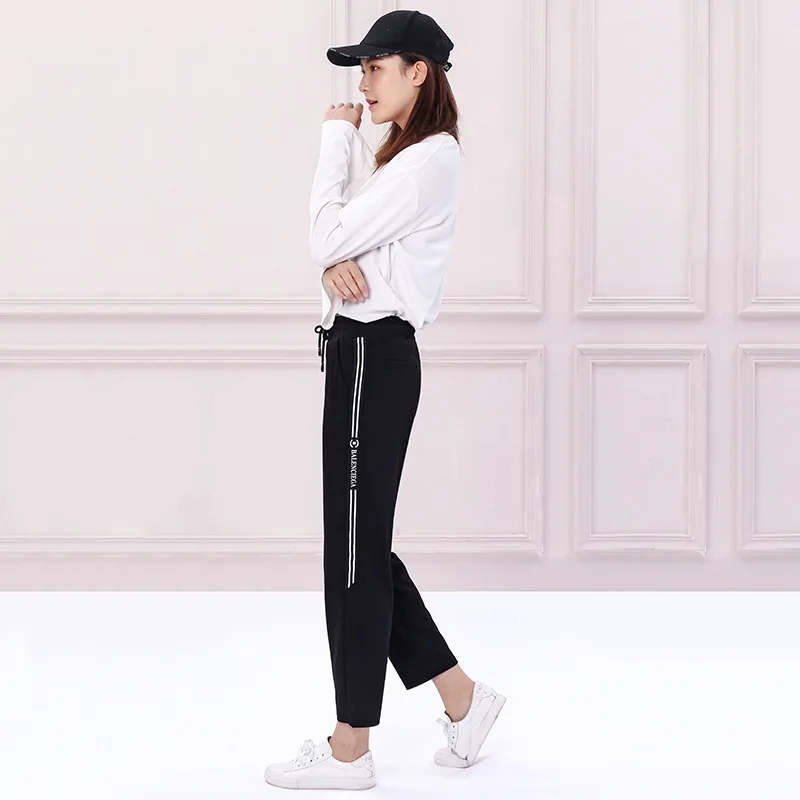 

2019 New Style Hot Selling Vertical Striped Lettered B Athletic Pants Simple Versatile Loose-Fit Women's Sports
