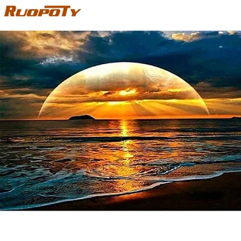 

CHENISTORY Painting By Numbers DIY Oil Painted Seaside Halo Landscape Paints By Number Kits On Canvas Home Decor Wall Art