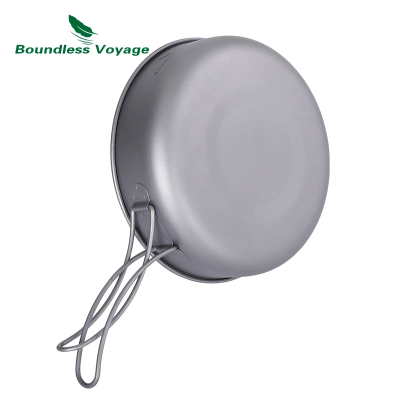 Titanium Non-Stick Frying Pan with Folding Handle Non-Stick Coating Cooking Pot for Outdoor Camping Picnic Backpacking, Size: 190 mm x 43 mm, Silver