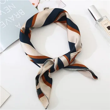 

Silk Scarf Women Small Soft Squares Decorative Head Scarf Multicolor Stripe Print Kerchief Neck Wrap
