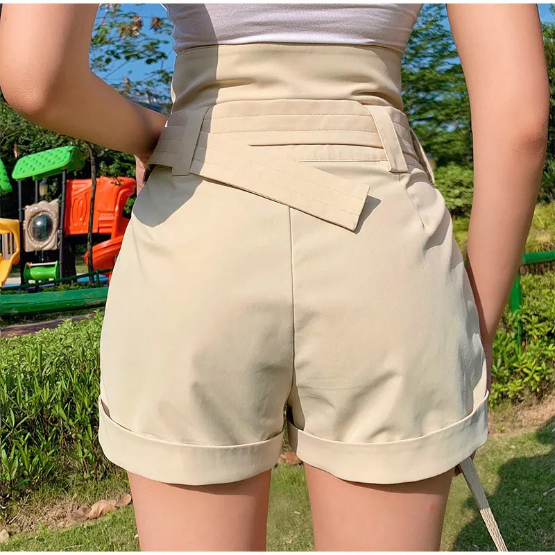 2022 Summer New Shorts Pants Ladies Fashion Wild Solid Color Empire Pants Slim Cotton Linen Belt Buckle Shorts Pants old navy shorts