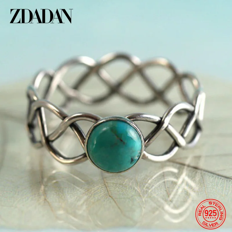 ZDADAN 925 Sterling Silber Twist Türkis Ring für Frauen Charm Hochzeit Schmuck Party Geschenk