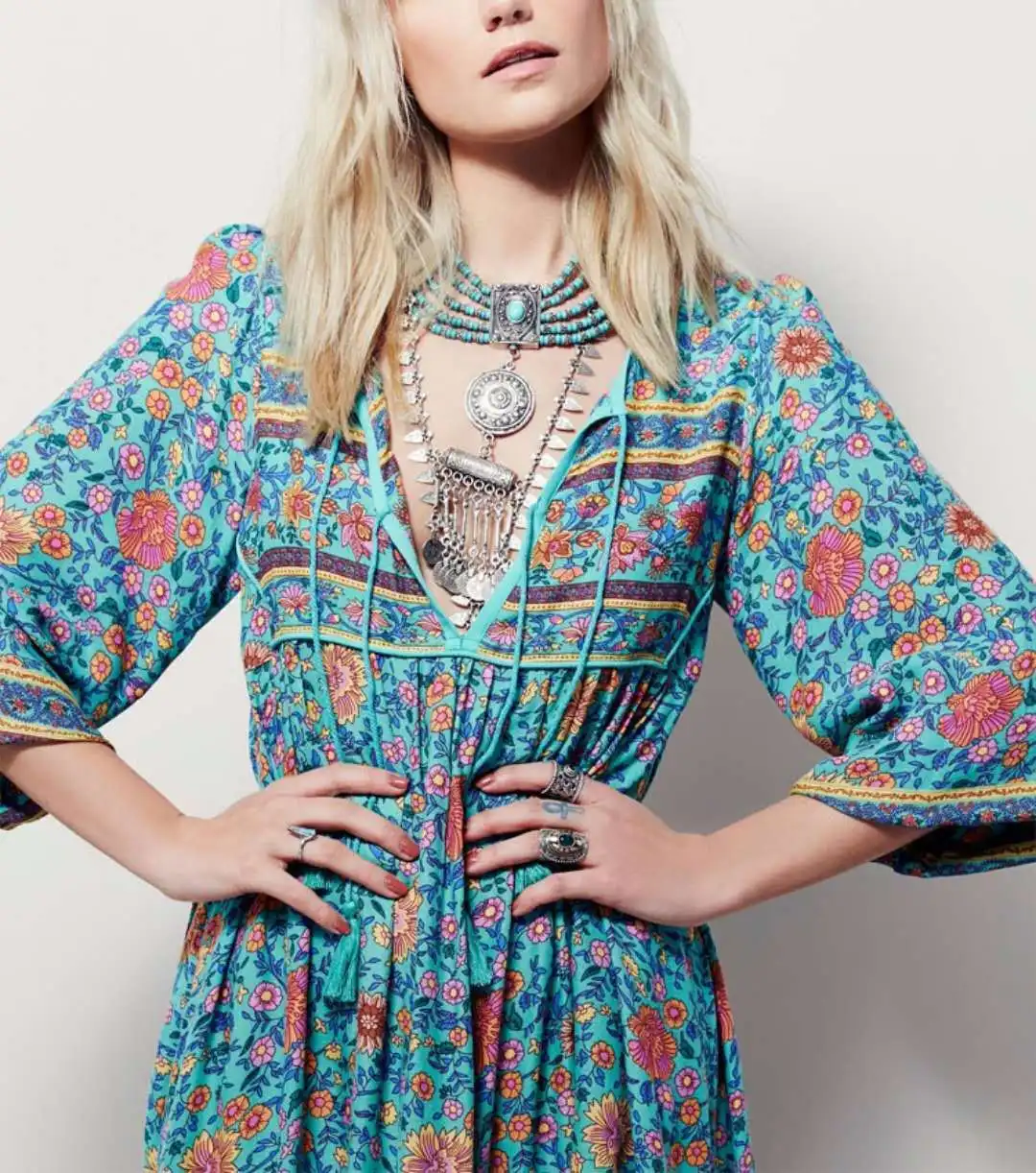 

2019 New Women Dress Floral Print Long Sleeve Dress Femme V Neck Sexy Dresses Large Size Bohemia Irregular Beach Dress Vestido