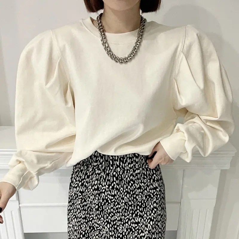 

Autumn And Winter Gentle Skin White Loose Casual Design Bubble Sleeve Thickened Plush Large Size Sweater Women's Fashion