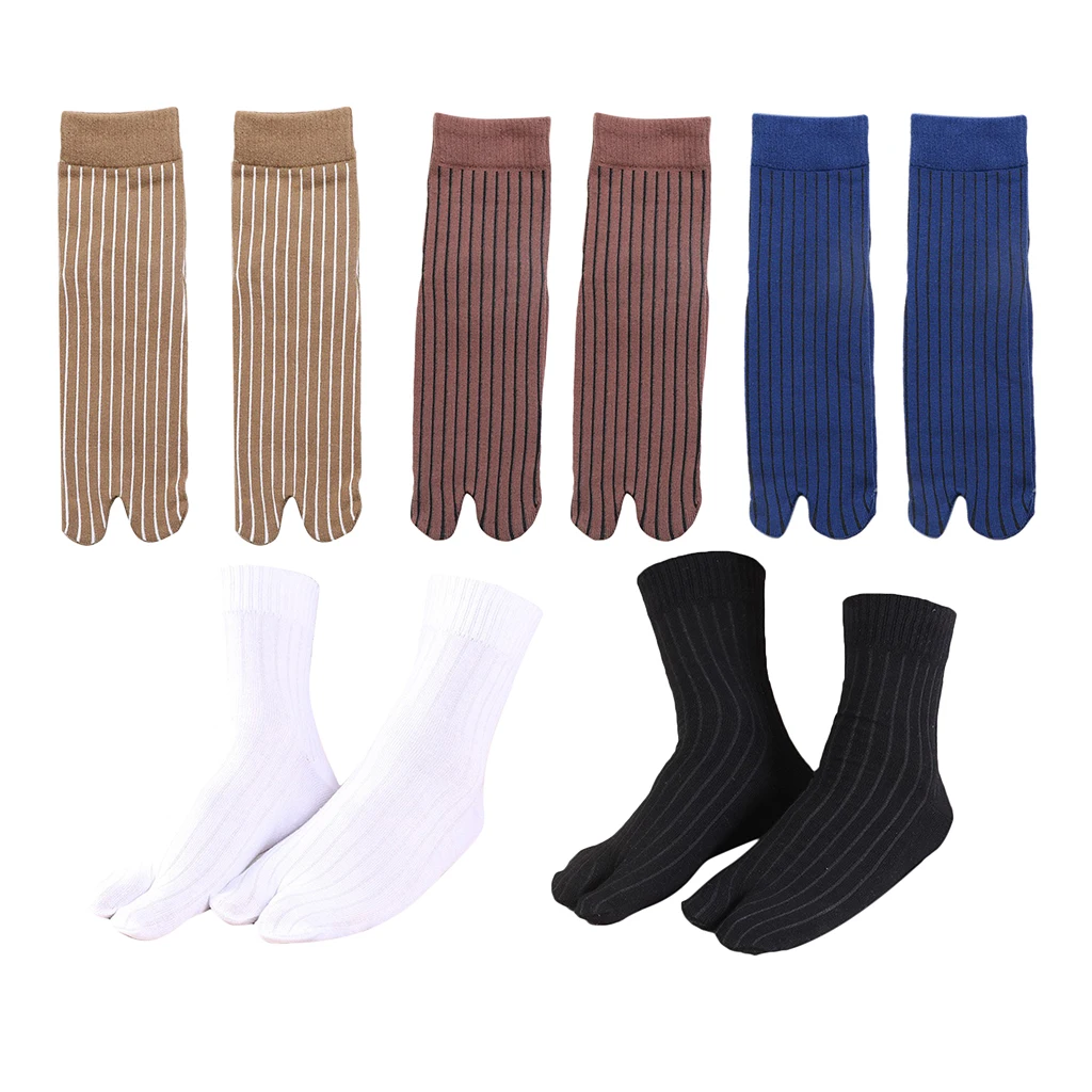 5 Pairs Men Stretchy 100% Cotton Sandal Ankle 2 Toe Socks Striped Tabi