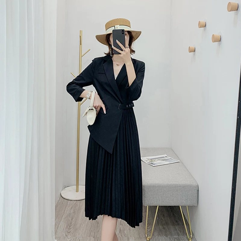 TWOTWINSTYLE асимметричное платье для женщин с вырезами и длинными рукавами, большие размеры, платья с высокой талией, Женские Модные осенние новые