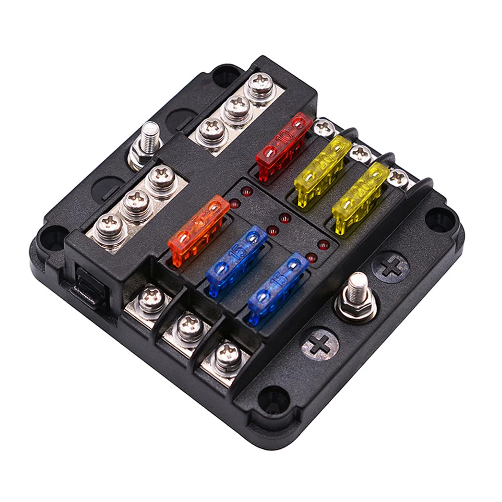 6 way Fuse Box With Cover Waterproof Fuse Indicates LED Vehicle Ship Plug Red Blade Box Holder