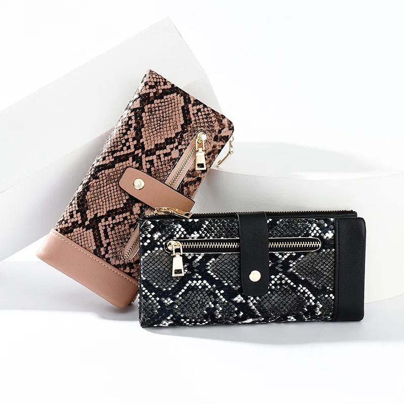 

LISM New 2019 ladies hand wallet fashion snake pattern buckle multi-card large capacity zipper long wallet female