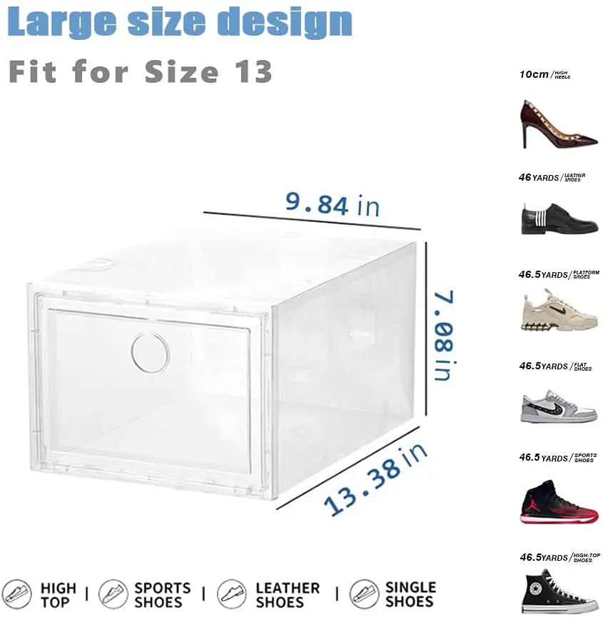 12-24pcs Shoe Boxes Stackable Sneaker Heels Drawer Storage Cabinet Plastic Oragniser Stackable Fit Jordan Sneaker Display