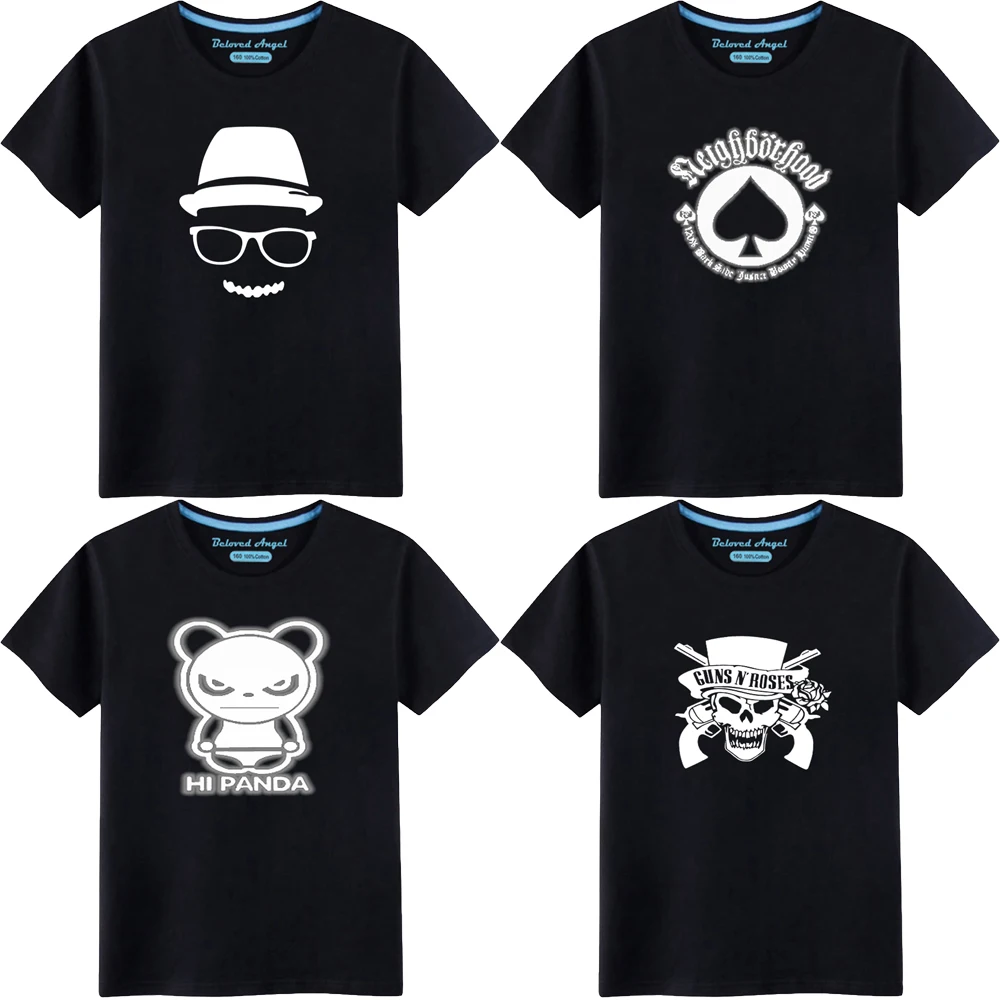 

Kids T-Shirt Luminous Print Short Sleeve Costume Cool Funny Kawaii Cute Tshirts Harajuku Boys Girls Tops Casual Black Tee Shirt