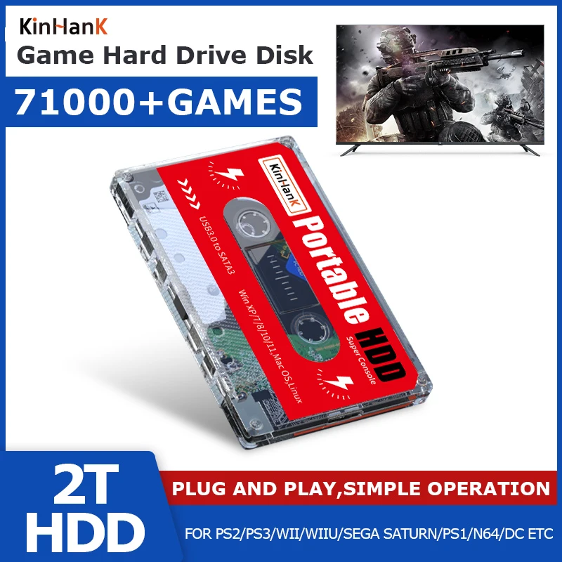 2T Batocera HDD Builtin 70000+ Games Portable External Game Hard Drive