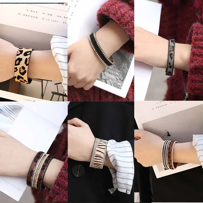 

Original New Trend Woman Leather Bracelet Horse Hair Leopard Tiger Pattern Print Lady Leather Luxury Magnetic Buckle Bracelets