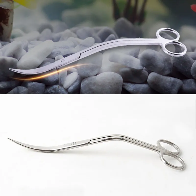 Professional Aquarium Fish Tank Aquatic Plant Cleaning Tools Tongs Scissor Long Stainless Steel Wave scissor curved Pet Supplies (1)