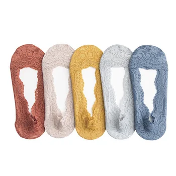 

5 Pair Women Lace No Show Socks Thin Low Cut Non Slip Boat Socks for Summer GDD99