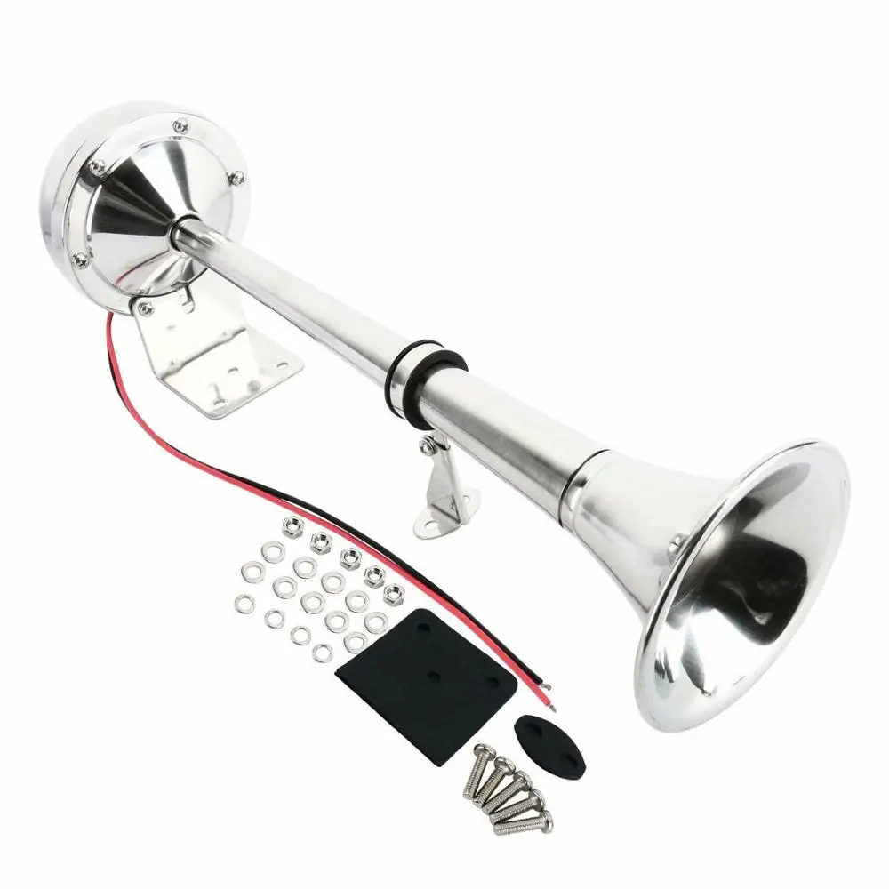 ISURE MARINE 12V Stainless Steel Single Trumpet Horn - 118dB, Low Tone, Waterproof For Boats, Trucks, RV (15-3/4")