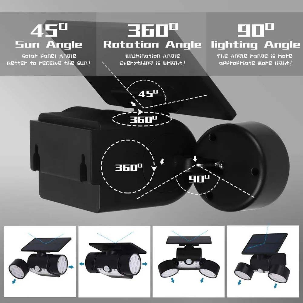 

HOT Solar Light Outdoor Motion Sensor Solar Wall Light with Dual Head Spotlights 30 LED Waterproof NDS66