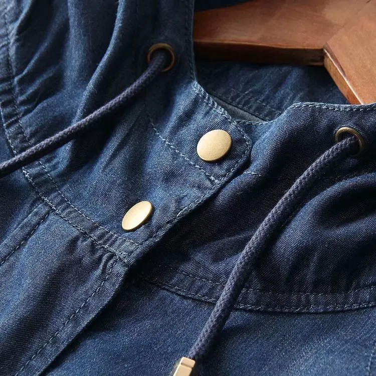 

WOMEN'S Dress Comfortable Versatile Hooded Tencel Jeans Coat Women's Spring And Autumn Loose And Plus-sized Long-sleeved Upper G