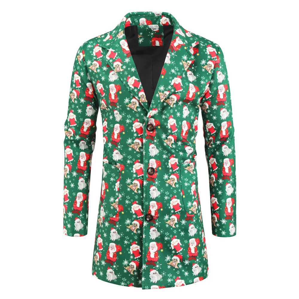 

New Autumn And Winter Mens Suits Blazers Santa pattern Men's Print Slim Mid-length Men's Suit Without Slit