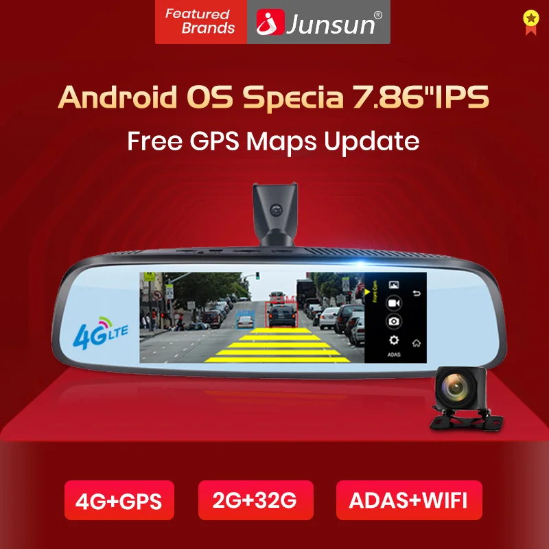 Junsun ADAS Автомобильная камера DVR заднего вида 4G видео рекордер 7 86 &quotAndroid с двумя