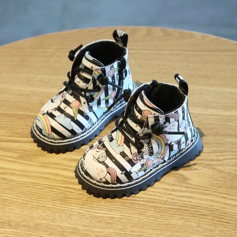 Детская обувь с героями мультфильмов для детей 0-1-3 лет; зимние теплые ботинки для малышей - Цвет: Бежевый