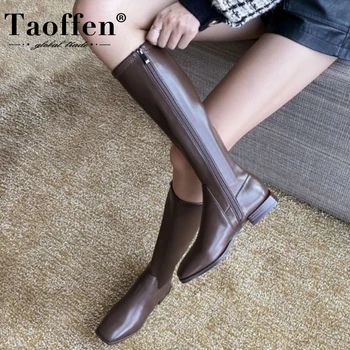 

TAOFFEN New Fashion Knee Boots Women Zipper Thick Heel Ridding Boots Ladies Zipper Footwear Fashion Boots Size 34-39