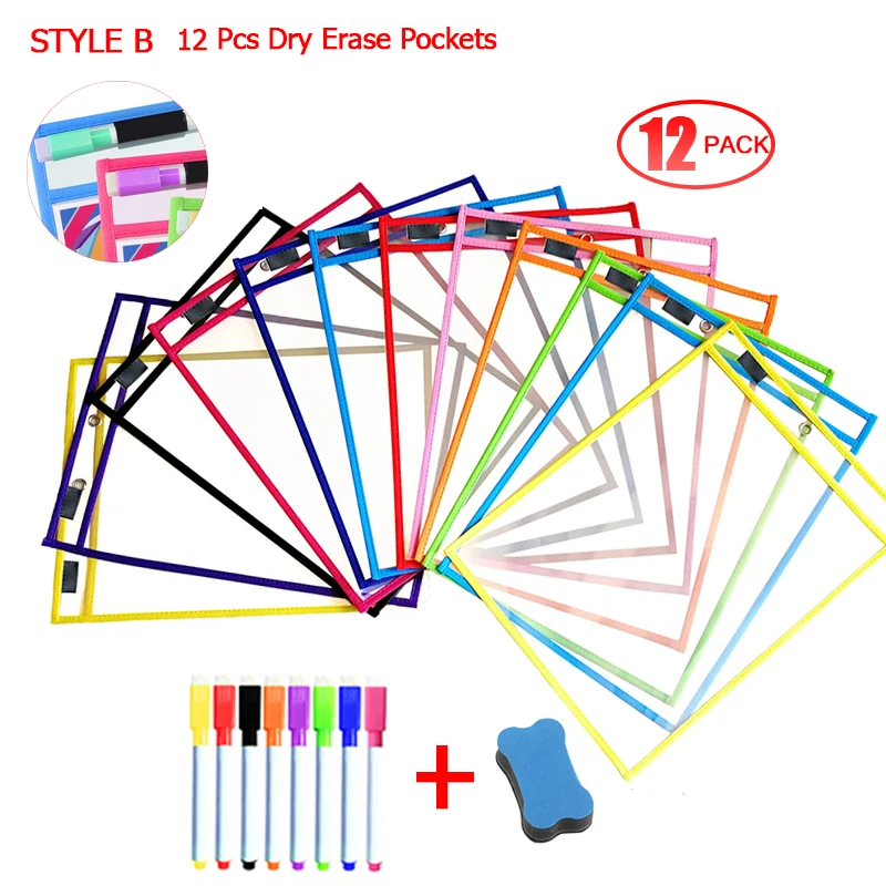 A4 Wipe Clean Pockets Drawing Writing Colouring Dry-Erase Markers New C3S6 