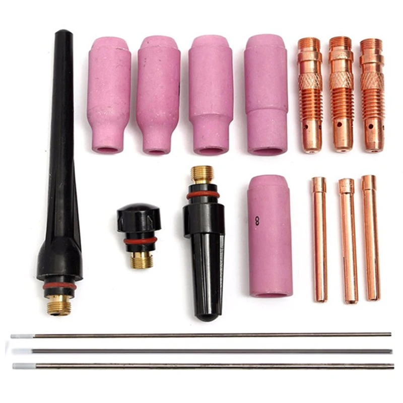 17Pcs Welders Welding Torch Tig Cup Collet Body Nozzle Kit Tungsten Electrode For Wp-17/18/26 | Инструменты