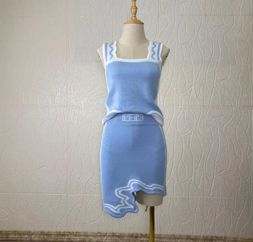 Asymmetrical Wavy Hem Knit Top Skirt