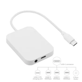 

USB-C Type-C to 3.5mm Earphone AUX Audio & 3 USB 2.0 Female & PD Power Adapter for Laptop Cell Phone Tablet