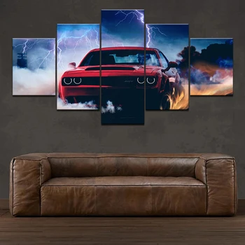

Dodge Challenger Devil Wall HD Print Modern Art Picture 5 Piece Modular Wallpaper Poster Living Room Home Decor