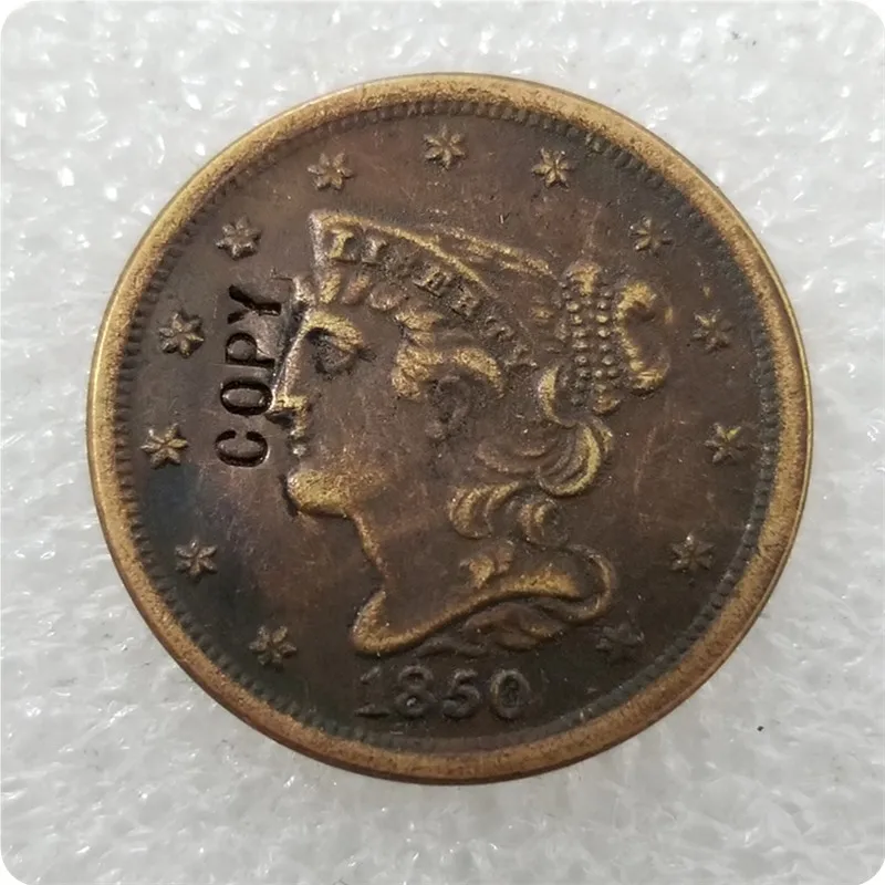 1850 США 1840-1857 Заплетенные волосы пол-цента копии монет - Цвет: 1850