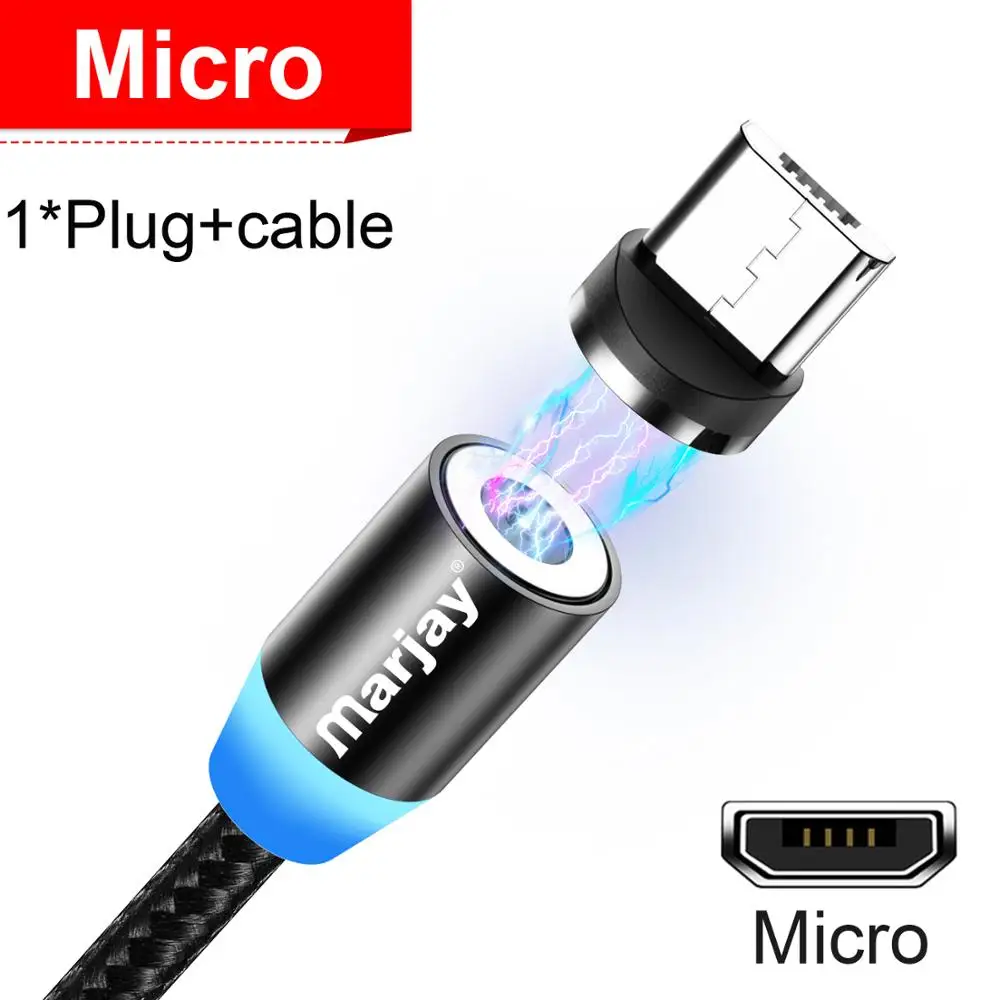 Магнитный usb-кабель для зарядки Marjay, кабель Micro Usb для iPhone, samsung, Xiaomi, huawei, шнур для мобильного телефона, магнитный usb-кабель type-C - Цвет: Black for Micro usb