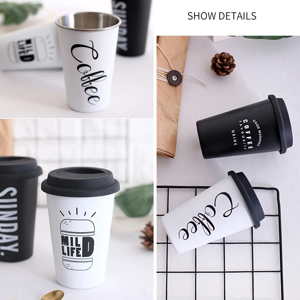 Thickened Stainless Steel Coffee Mugs Tea Cups Big Travel Mug Camping Mug Coffee Cup with Sleeve Lid