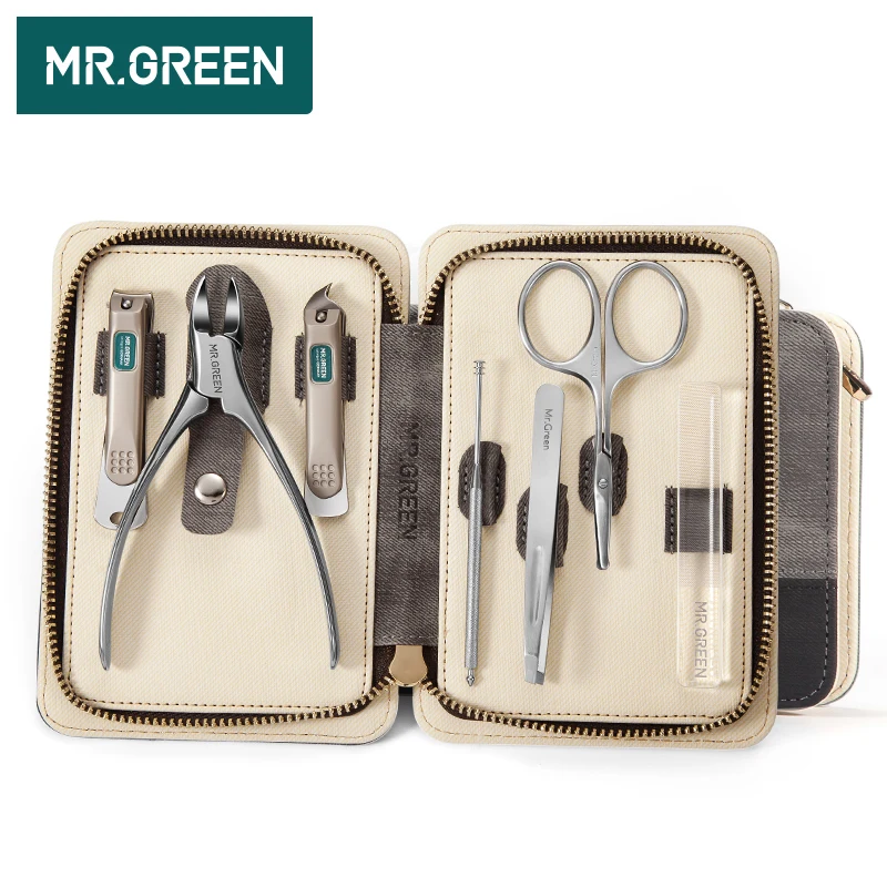 Billig MR. GRÜN 7 teile satz Nägel Art Clipper Schere Pinzette Messer kappe Professionelle Maniküre Nosehair cut Pflege kit Werkzeug Maniküre