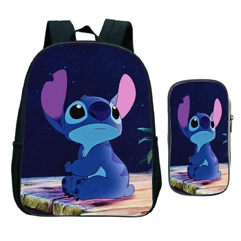 

2Pcs/set Stitch Backpack Kids School Bags for Girls Boys Kawaii Kindergarten Mochila Students Mini Bookbag Gift Bag &Pen Case