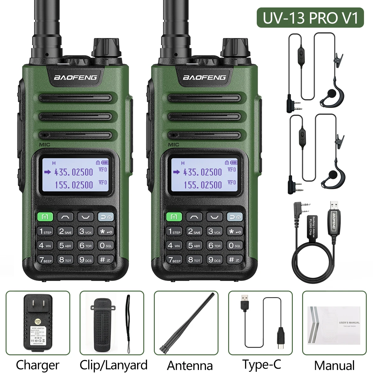 walkie talkie range 2PC BaoFeng UV-13 PRO 10W High Power Walkie Talkie UV13 Pro Support Type-C Charger 50KM Long Range Distance  Upgrade UV-5R BF-9R walkie talkies for adults Walkie Talkie