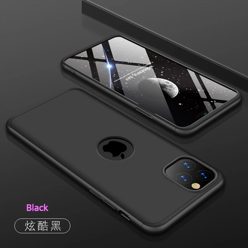 Black Для Apple iPhone 11 Pro Max чехол для телефона Роскошный 360 градусов, ПК матовый защитный противоударный для iPhone 5 6 7 8 Plus X XS XR Max - Цвет: Black