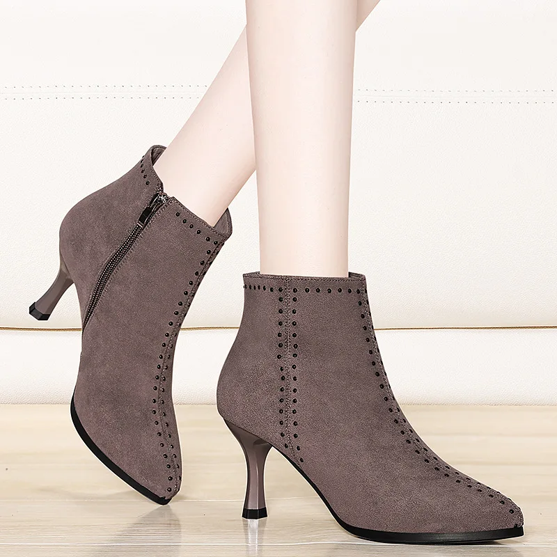 

Gold Lines Rabbit Pointed-Toe SW Short Boots Ankle Boots 2019 Autumn And Winter New Style Martin Boots plus Velvet Fashion Boots