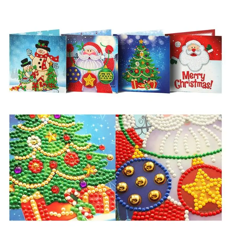 

New 4/8 PCS 5D DIY Diamond Painting Greeting Cards Special-shaped Santa Claus Greeting Postcards Diamond Mosaic Handmade Gift
