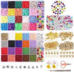 Juego de collares y pulseras de arcilla para surfista, conjunto de cuentas redondas planas de arcilla polimérica, Collar de cuentas de colores, joyería hecha a mano, 25000 unids/set