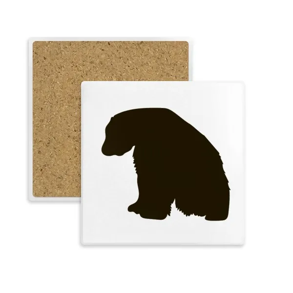 

Black Polar Bear Animal Portrayal Square Coaster Cup Mug Holder Absorbent Stone for Drinks 2pcs Gift