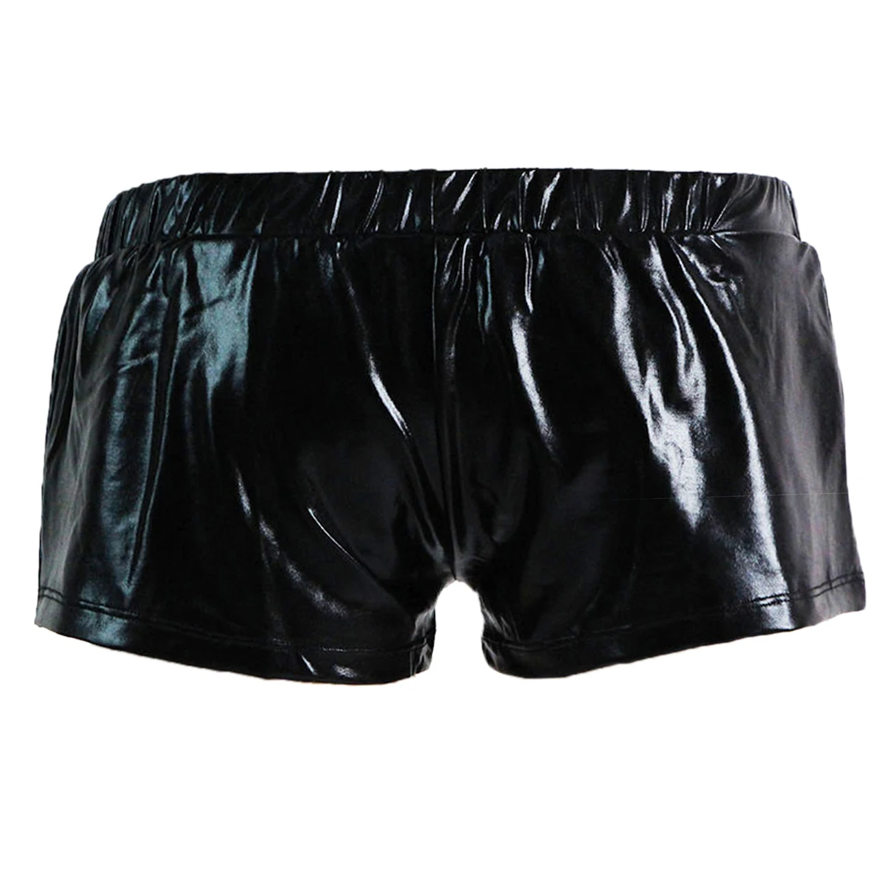 Sexy Men Boxer Short Fetish Underwear Panties Shiny Patent Leather Exotic Drawstring Metallic Boxer Shorts Swimwear Beach