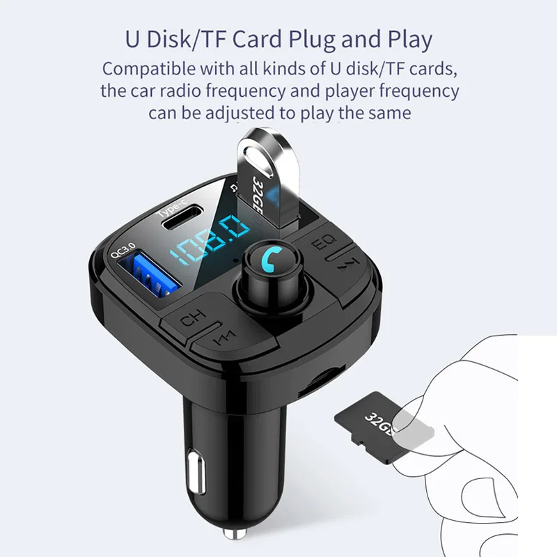 JaJaBor автомобильный FM передатчик Bluetooth 5,0 CarKit MP3 аудио музыкальный плеер громкой связи Тип C зарядка Быстрая зарядка QC3.0 автомобильное зарядное устройство