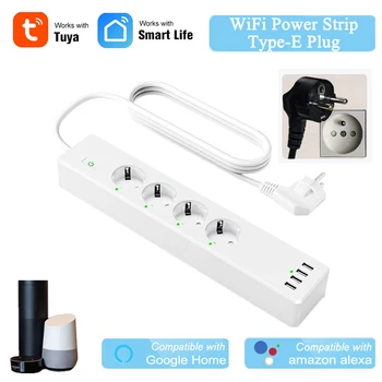 

France Standard WiFi Smart Power Strip with 4 Sockets 4 USB Port Compatible with Alexa Echo Google Home IFTTT Support Smart home