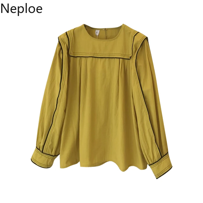 Neploe Korean Vintage Women Blouse Elegant Puff Long Sleeve Office Ladies Shirts Blusas Fashion Cotton Linen Tops and Blouses