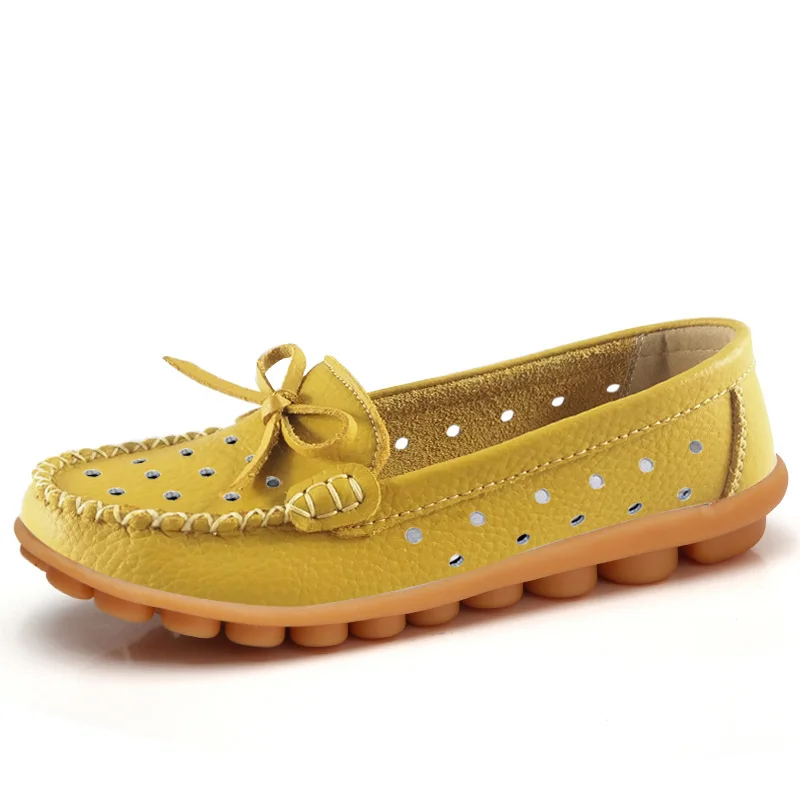 Новая женская повседневная обувь женские туфли из мягкой натуральной кожи женская обувь Нескользящая обувь женские лоферы на плоской подошве женские оксфорды - Цвет: kong yellow