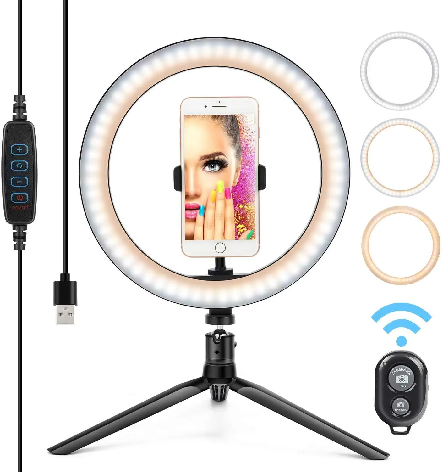 Zayex 26 см 1" светодиодный кольцевой светильник для селфи с штативом, держателем для телефона, Bluetooth, дистанционным управлением, usb-разъемом, для фотостудии